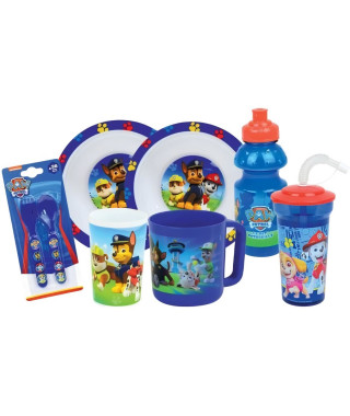 Lot vaisselle - FUN HOUSE - PAT'PATROUILLE  - Verre, 2 Assiettes creuses Ø16 cm, couverts, gourde, gobelet et mug