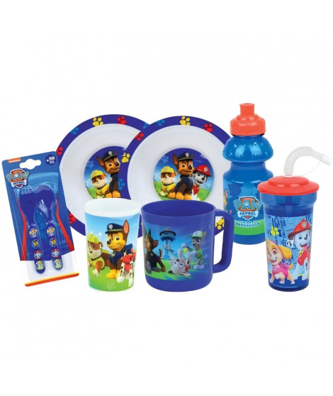 Lot vaisselle - FUN HOUSE - PAT'PATROUILLE  - Verre, 2 Assiettes creuses Ø16 cm, couverts, gourde, gobelet et mug