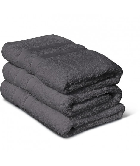 Lot de 3 serviettes - LOVELY HOME - 3 Serviettes 50 x 100 cm - Gris anthracite