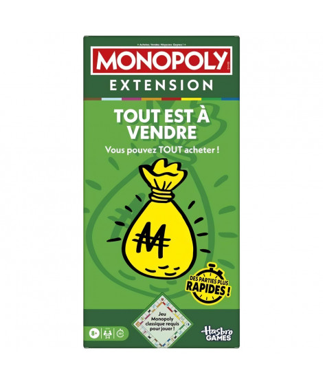 Monopoly Extension Tout est a vendre, rend le jeu Monopoly classique plus amusant et plus rapide, jeux de plateau, 2 a 6 joue…
