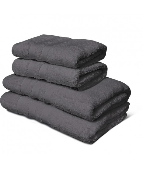 Lot de 4 serviettes - LOVELY HOME - 2 Serviettes 50 x 100 cm + 2 Draps de douche 70 x 140 cm - Gris anthracite