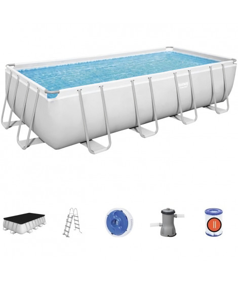 Kit Piscine hors sol tubulaire BESTWAY Power Steel- 488 x 244 x 122 cm - Rectangulaire (Inclus pompe, échelle, diffuseur, bâ…