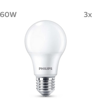 Ampoule LED - PHILIPS - 60 W - E27 - Blanc chaud - Dépolie - Non-Dimmable - 3 pieces
