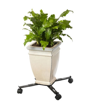 NATURE Tablette a roulettes pour plantes extensible - Métal noir - H6 x 34/51 x 34/51 cm