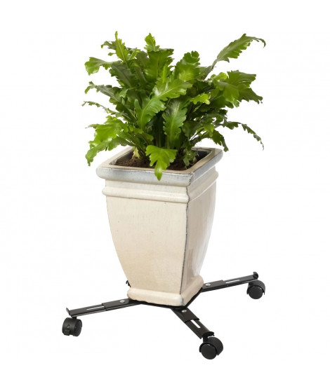NATURE Tablette a roulettes pour plantes extensible - Métal noir - H6 x 34/51 x 34/51 cm