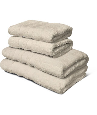 Lot de 4 serviettes - LOVELY HOME - 2 Serviettes 50 x 100 cm + 2 Draps de douche 70 x 140 cm - Beige