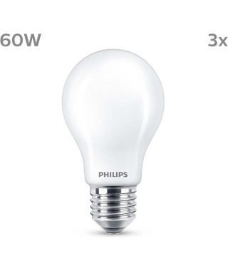 Ampoule LED - PHILIPS - Classic - 60 W - A60 E27 - Blanc chaud - Non dimmable x 3