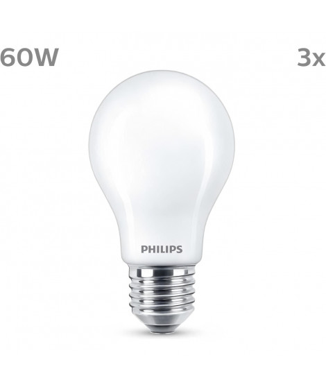 Ampoule LED - PHILIPS - Classic - 60 W - A60 E27 - Blanc chaud - Non dimmable x 3