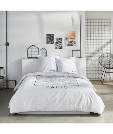 Parure de lit - TODAY - JAVA - 2 personnes - 240x220 cm - Coton - Imprimé Paris - Blanc