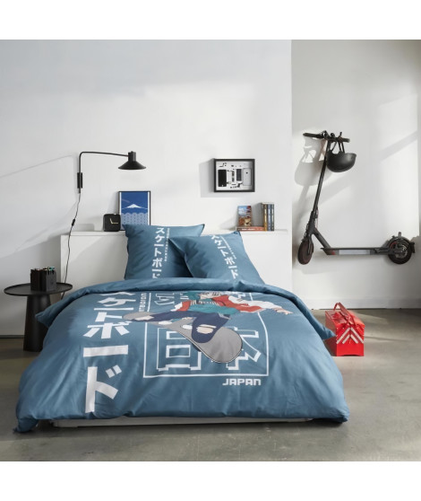Parure de lit - TODAY - JAVA - 2 personnes - 240x220 cm - Coton - Imprimé Japan - Bleu