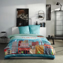 Parure de lit - TODAY - JAVA - 2 personnes - 240x220 cm - Coton - Imprimé Tokyo - Bleu