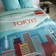 Parure de lit - TODAY - JAVA - 2 personnes - 240x220 cm - Coton - Imprimé Tokyo - Bleu