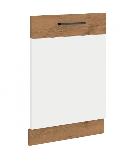 ROCK - Facade lave vaisse + plinthe - Mélaminé chene Lancelot et Blanc brillant - 60 cm - Plan de travail non inclus