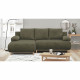 Canapé d'angle gauche convertible - 3 places - MIKA - Tissu velours côtelé vert kaki - Coffre de rangement - 192 x 84 x 93 cm