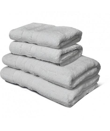 Lot de 4 serviettes - LOVELY HOME - 2 Serviettes 50 x 100 cm + 2 Draps de douche 70 x 140 cm - Gris clair