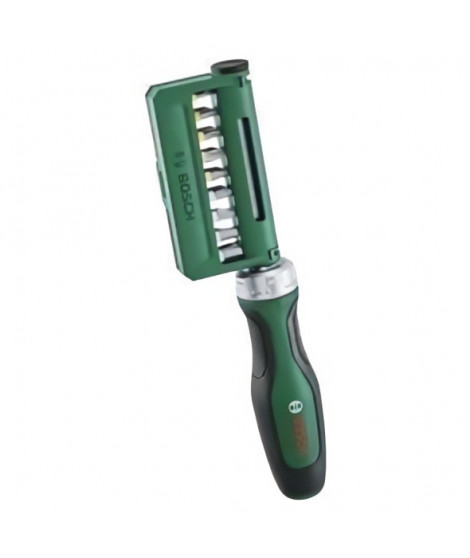 Bosch Set de 19 tournevis a cliquet a embout (36 dents  porte-embout magnétique  Softgrip  18 emb. acier S2  barrette clipsable)
