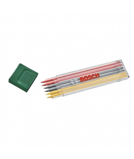 Bosch Set de 6 mines graphites multicolores (2 rouges, 2 jaunes, 2 graphites HB  2,8 mm)