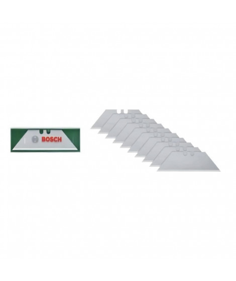 Bosch Set de 10 lames trapézoidales (pr couteau pliant  pr travaux de découpe  acier SK5  coffret de rangement)