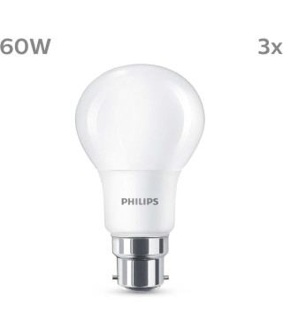 Ampoule LED - PHILIPS - 60 W - B22 - Blanc chaud - Dépolie - Non-Dimmable - 3 pieces