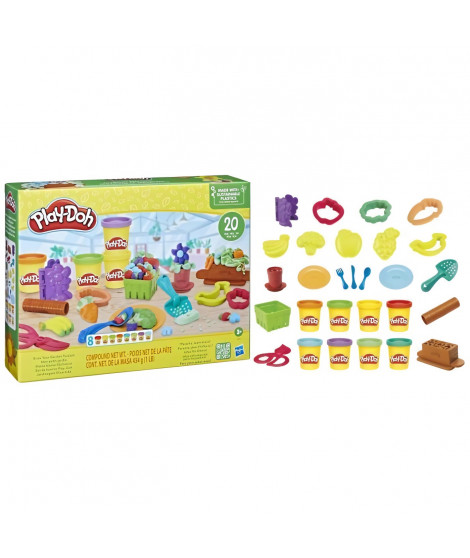 Play-Doh Mon petit jardin, Coffret de pâte a modeler pour faire pousser des fleurs et fruits avec accessoires, Des 3 ans