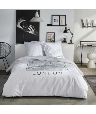 Parure de lit - TODAY - JAVA - 2 personnes - 240x220 cm - Coton - Imprimé London - Blanc
