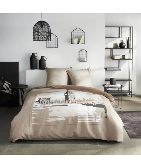 Parure de lit - TODAY - JAVA - 2 personnes - 240x220 cm - Coton - Imprimé London - Beige
