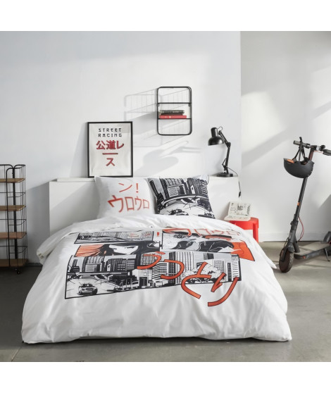 Parure de lit - TODAY - JAVA - 2 personnes - 240x220 cm - Coton - Imprimé Manga - Blanc