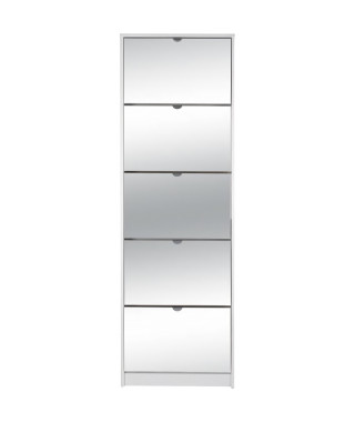 Meuble a chaussures - KOBLENZ - Blanc - 58 x 177 x 17 cm - 5 abattants - Facade miroir