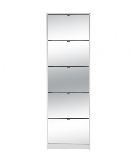 Meuble a chaussures - KOBLENZ - Blanc - 58 x 177 x 17 cm - 5 abattants - Facade miroir