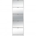 Meuble a chaussures - KOBLENZ - Blanc - 58 x 177 x 17 cm - 5 abattants - Facade miroir