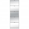 Meuble a chaussures - KOBLENZ - Blanc - 58 x 177 x 17 cm - 5 abattants - Facade miroir