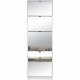 Meuble a chaussures - KOBLENZ - Blanc - 58 x 177 x 17 cm - 5 abattants - Facade miroir