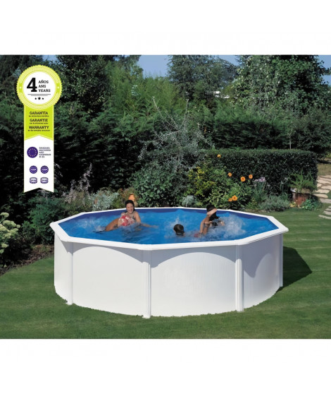 GRE - Kit Piscine hors sol acier ronde blanche Ø480 x 132 cm (Livrée avec filtre a sable et échelle)