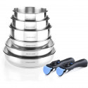 ARTHUR MARTIN AM5538 - Batterie de cuisine 8 pieces Inox : 3 poeles, 3 casseroles, 2 poignées - Tous feux dont induction