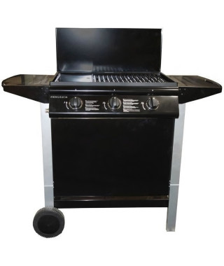 Barbecue a gaz mixte Grill + Plancha 3 brûleurs sur chariot - Fonte émaillée Andaloucia