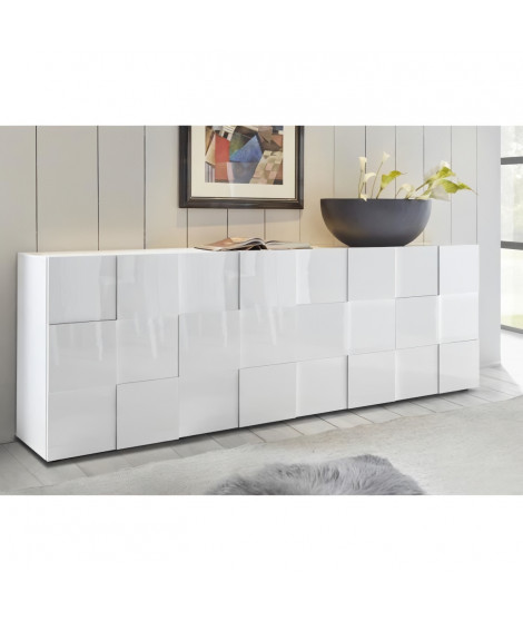 Buffet - MILANO - 4 portes - Blanc laqué brillant - 241 x 42 x 84 cm