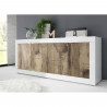 Buffet - BASICO - 4 portes - Blanc décor chene Pero - 207 x 86 x 43 cm