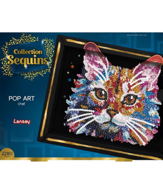 Kit loisir créatif - LANSAY - Collection Sequins - Pop art chat - Des 14 ans