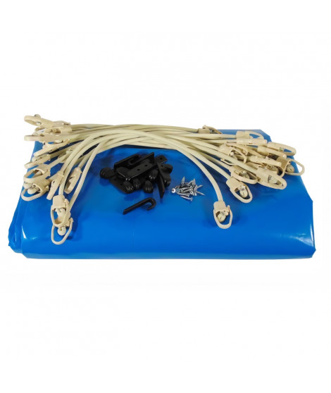 Bâche d'hiver et de sécurité pour piscine bois - UBBINK - Rectangulaire 350x650 - Bleue - Epaisseur 550gr