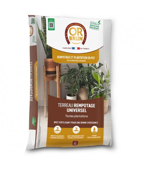 Terreau rempotage universel - OR BRUN - OBRTREM6U - 6L - Améliore la croissance