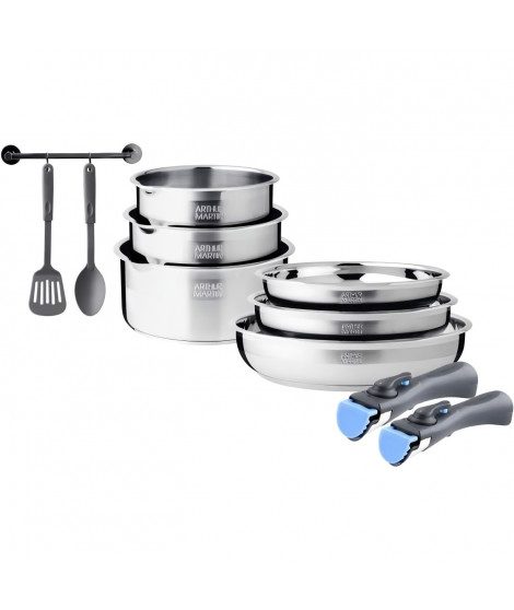 Batterie de cuisine induction - Arthur Martin - AM2238 - Acier inoxydable - 10 pieces - Poignée amovible - Tous feux dont ind…