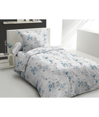 Parure de couette - HOME LINGE PASSION - POMPADOUR - 100% Coton - 140x200 cm - Blanc/Fleur