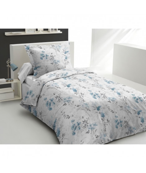 Parure de couette - HOME LINGE PASSION - POMPADOUR - 100% Coton - 140x200 cm - Blanc/Fleur
