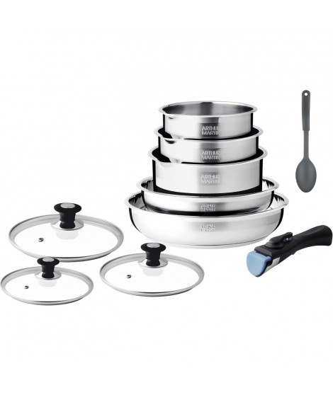 Batterie de cuisine induction - Arthur Martin - AM4485 - Acier inoxydable - 10 pieces - Poignée amovible - Tous feux dont ind…