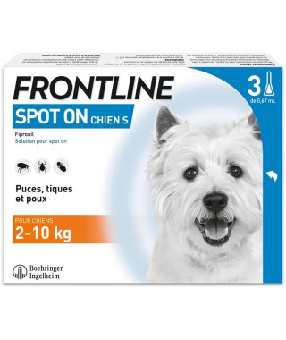 FRONTLINE 3 Pipettes antiparasitaires SPOT ON Chien - 2 a 10 kg - Puces, tiques, poux