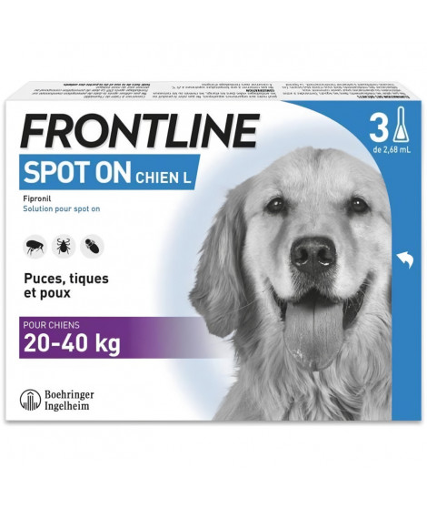 FRONTLINE 3 Pipettes antiparasitaires SPOT ON Chien - 20-40 kg - Puces, tiques, poux