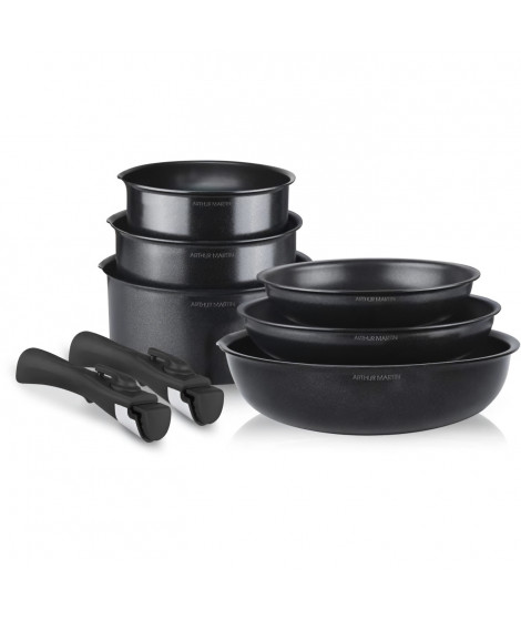 Batterie de cuisine induction - Arthur Martin - AM925B - Aluminium - 8 pieces - Poignée amovible - Tous feux dont induction