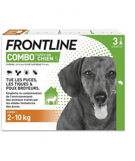 FRONTLINE 3 Pipettes antiparasitaires COMBO Chien - 2 a 10 kg -  Puces, tiques, poux broyeurs