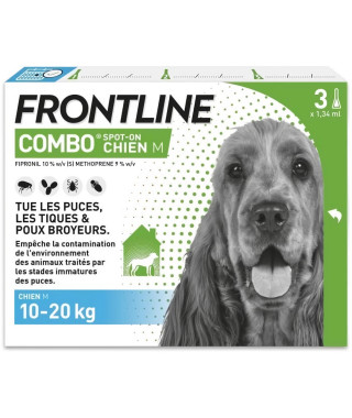 FRONTLINE 3 Pipettes antiparasitaires COMBO Chien - 10 a 20 kg  -  Puces, tiques, poux broyeurs