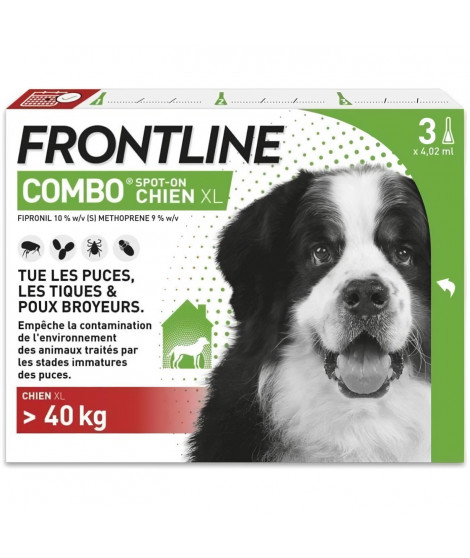 FRONTLINE 3 Pipettes antiparasitaires COMBO Chien  40 kg -  Puces, tiques, poux broyeurs